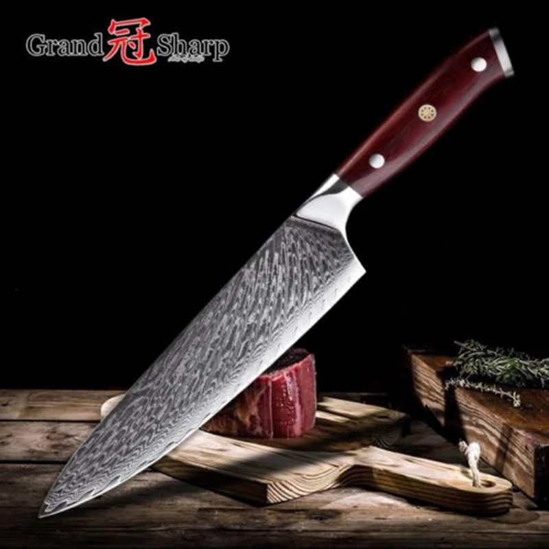 Кухонный шеф-нож Grandsharp VG10 из дамасской стали диаметром 7 5 дюйма резьбовой