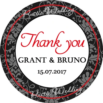 

Thank you- Classic Round Sticker, Wedding Collection Custom Round Sticker,Labels ,Customized Name and Date