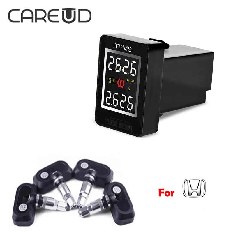 CAREUD TPMS U912 для Honda автомобильная система контроля давления в шинах 4 встроенные сенсорные панели/PSI ЖК-экран Беспроводная сигнализация давления в шинах