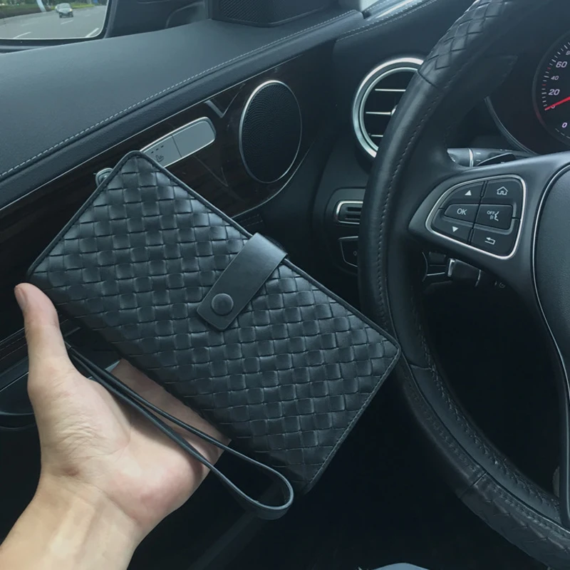 

2018 High-end customization weave a cow Leather folding hasp long style men wallet