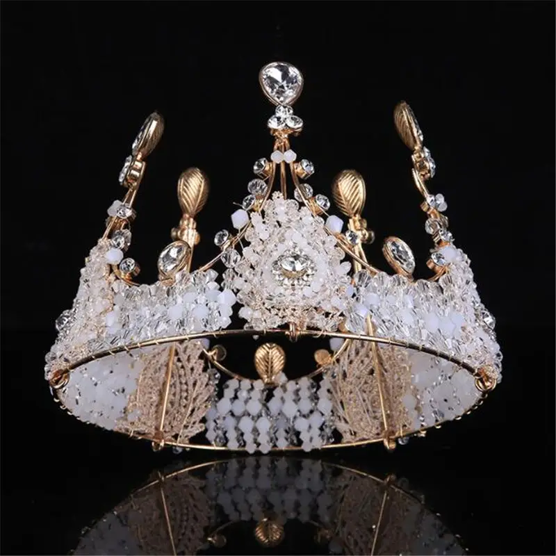 

Handmade Crystal Beads Queen Tiara Crown for Women Wedding Hair Jewelry Headdress Bride Hair Ornaments tiaras and Crowns