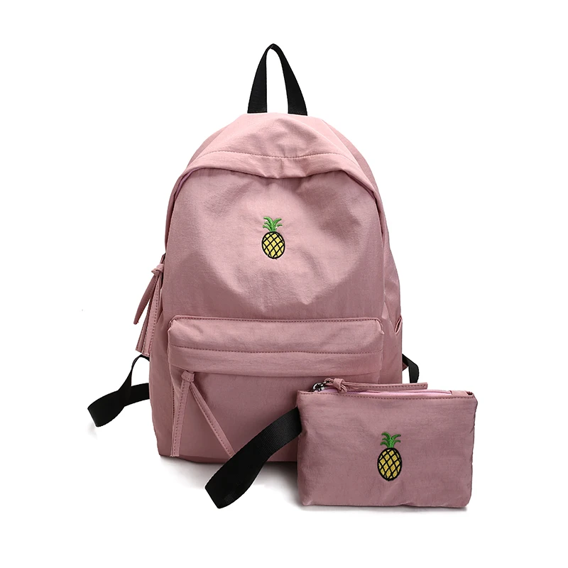 

Women Pink Backpack Waterproof Fruit Pineapple Embroidery Backpack 2 PCS/Set High College School Students Shoulder Bag nbxq181