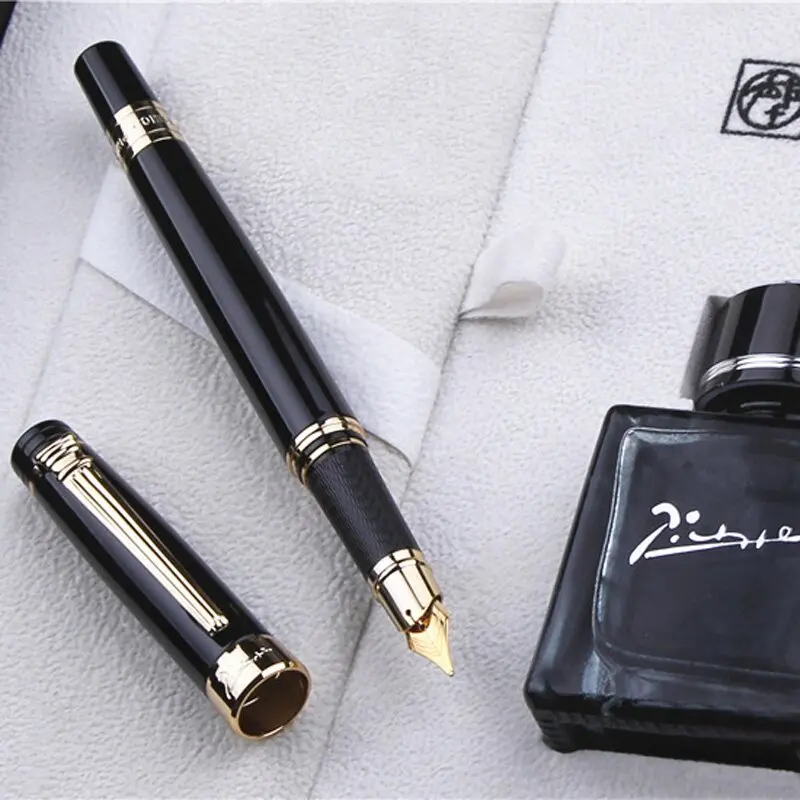 pimio-ps-5505-luxury-black-and-gold-clip-05mm-iridium-nib-fountain-pen-noble-fashion-gift-set-ink-pens-with-40ml-black-ink