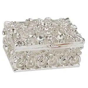 

Practical Small Rhinestone Embellished Hollow Jewelry Storage Gift Trinket Box Silver