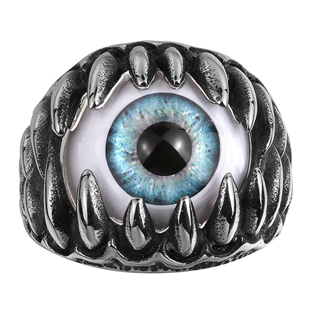 Men's Gothic Evil Eye Ball Design Charm Ring Punk Finger Jewelry Gift Stainless Steel Rings Men Fashion Jewelry New Arrival