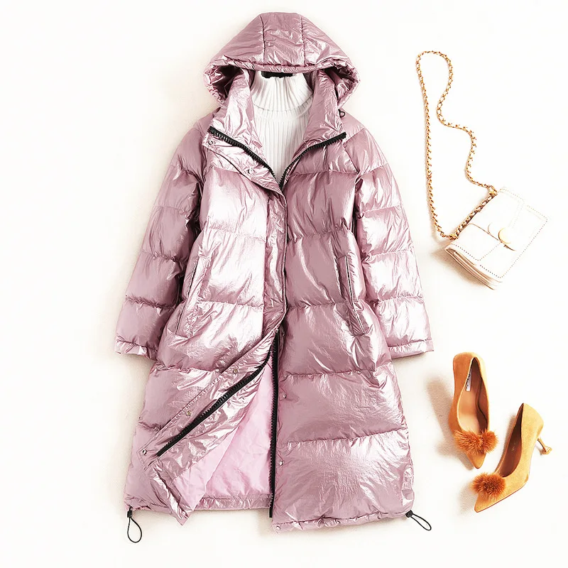 Hat detachable solid white duck down coats 2018 new women winter long down coats