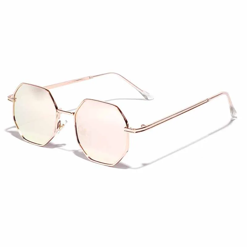 Новые многоугольные маленькие женские солнцезащитные очкив ретро стиле круглые металлические солнцезащитные очки мужские брендовые дизайнерские шестигранные очки UV400 - Цвет линз: 2