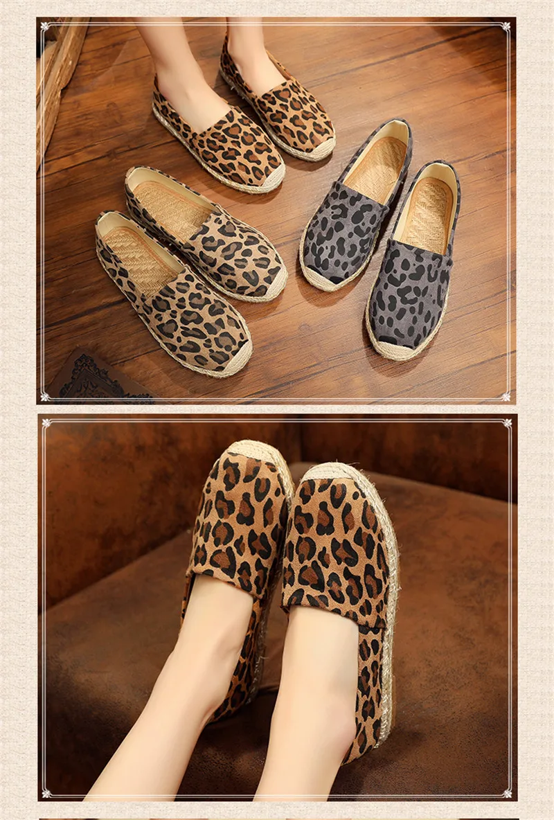 D Knight Leopard Grain Flat Shoes Women Hemp Fisherman Espadrilles Loafers Casual Round Toe Women Flat Shoes Size Big Size 35-40 (22)