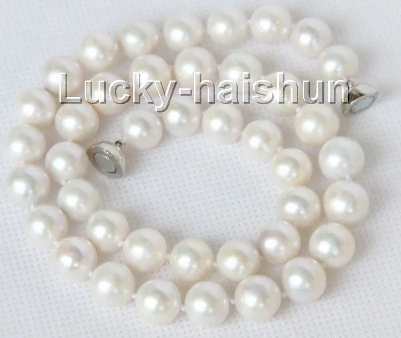 

Free Shipping >>> natural 17" 11mm round white freshwater pearls necklace magnet clasp j9950