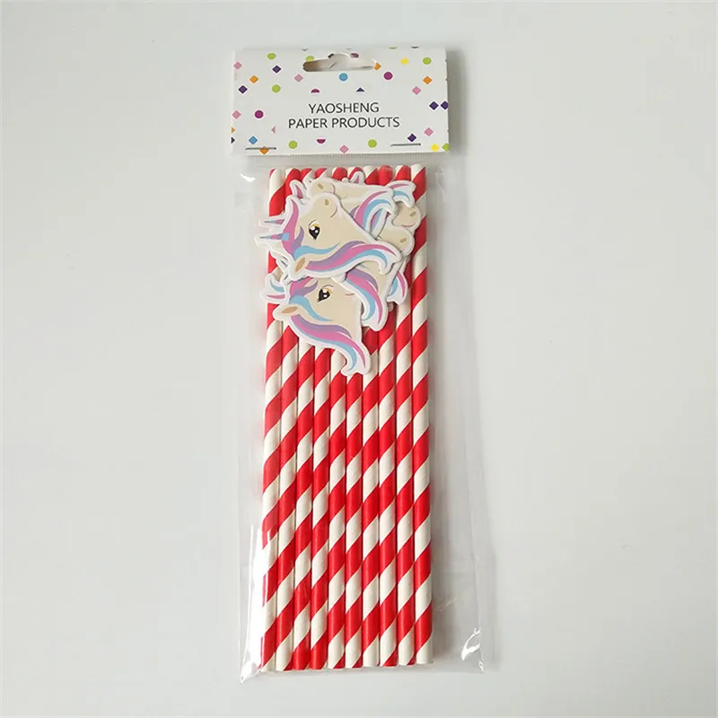 10ps Unicorn Party Table Decoration Disposable Paper Straws Tableware Birthday Party Decorations Kids Baby Shower Party Supplies - Цвет: Red