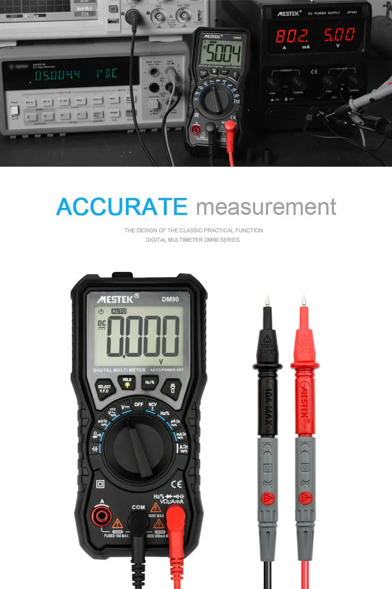 MESTEK Цифровой мультиметр 6000 отсчетов AC/DC Амперметр Вольтметр Ом мультиметр тестер True-RMS мультиметры multimetro DM90