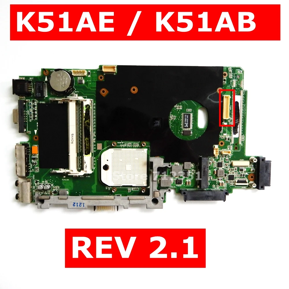 K51AE материнская плата REV 2.1For ASUS K51AC K70AC X7AC X7AE K70AE K51AB K70AB K70AF K70AD Материнская ноутбука