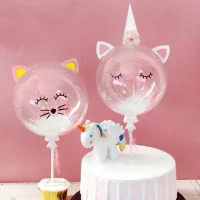 Unicorn Kue Selamat Ulang Tahun Perlengkapan Pesta Kucing Cake Topper Dekorasi Anak Anak Nikmat Transparan Balon Cupcake Topper