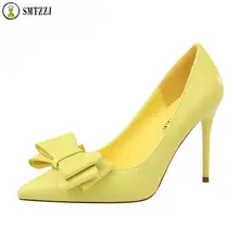 High Heels Women Fashion Pointed Toe Office Lady Shoes Bow Women's Solid Leather Shallow High Heels Elegant Pumps Women 7 Colors women pumps office suede lady stiletto extreme high heels solid women shoes pink fashion pointed toe high heels ladies shoes