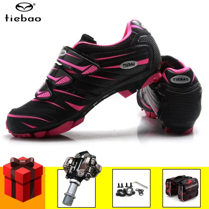 

TIEBAO MTB cycling shoes women add SPD Pedal set bicycle shoes mountain bike sneakers professional self-locking breathable