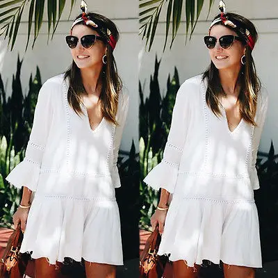 

Summer Fashion Casual White Women Dress Long Sleeve Ladies Shirt Loose Short Dress O-Neck Sexy Woman Clothes Tops
