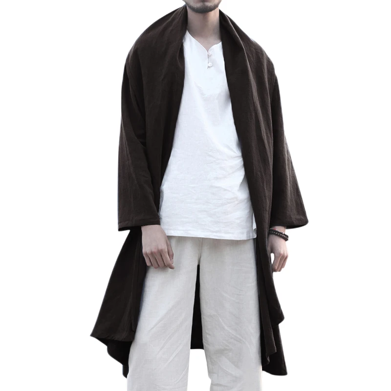 

Autumn Mens Trench Cloak Chinese Style Long Sleeve Lapel Long Cardigan Vintage Outwear Solid Baggy Cape Coat Jacket Men 2019 3XL