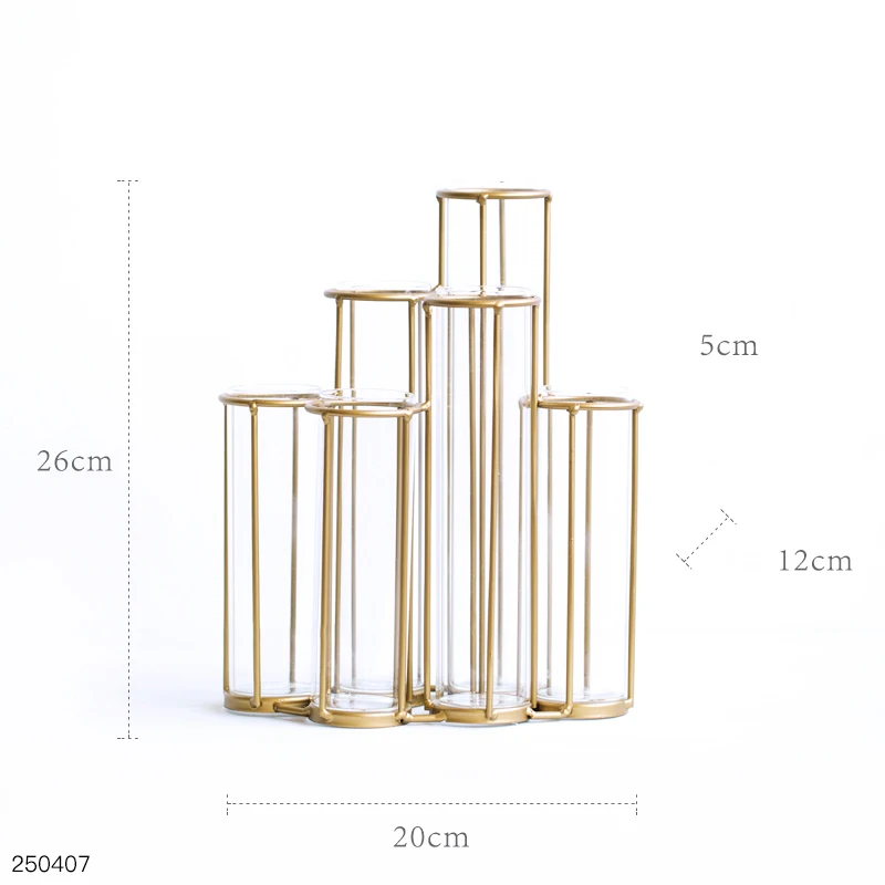 Новая Скандинавская креативная стеклянная 6 гидропонная ваза железная художественная ваза Золотая тестовая ваза украшения для дома и офиса - Цвет: S