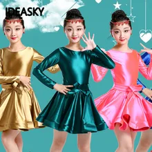 Новинка года; платье для латинских танцев для девочек; кружевное платье с длинными рукавами; Стандартные платья для бальных танцев для детей; одежда для выступлений; одежда для сальсы