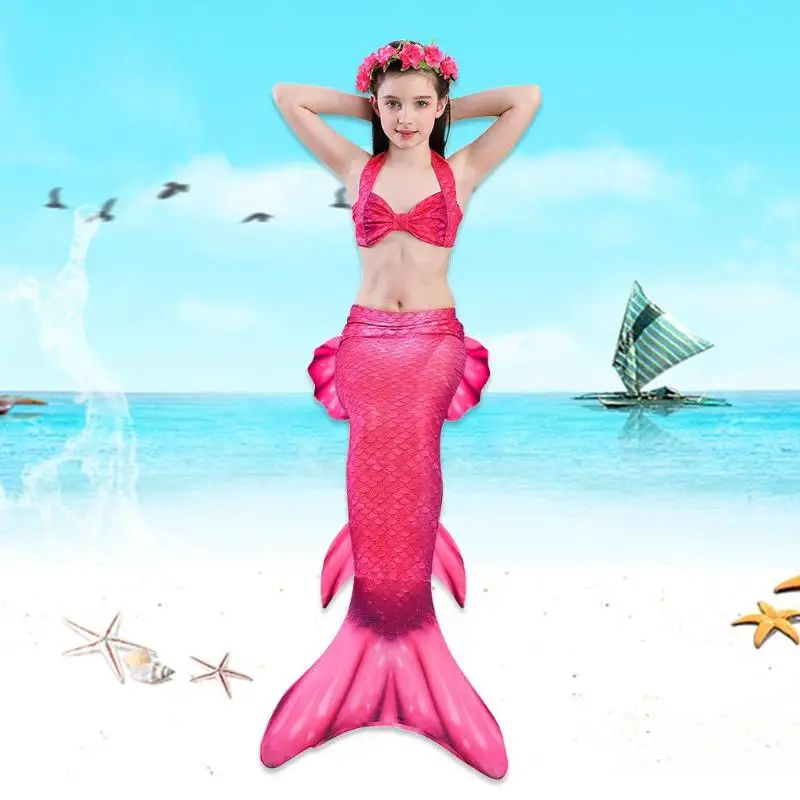 4 шт., купальник для девочек, комплект бикини принцессы с рыбьим хвостом, высокая эластичность, купальный костюм, купальный костюм, праздничный карнавальный костюм, пляжная одежда
