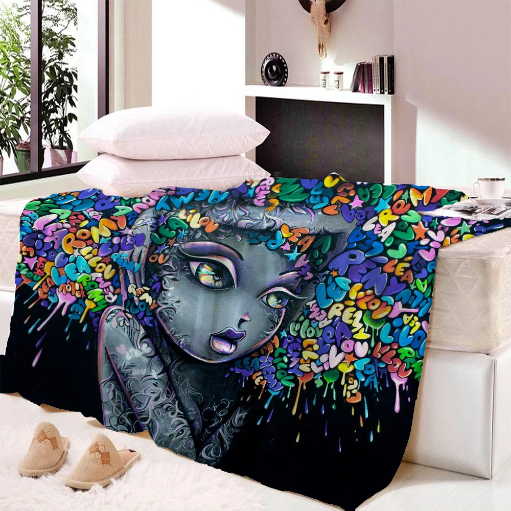 

Fairy Girl Blanket Plate Little Girl Oil Painting Personality Tapestry Beach Towel Wall Hanging Sofa Bedding Throw Blanket