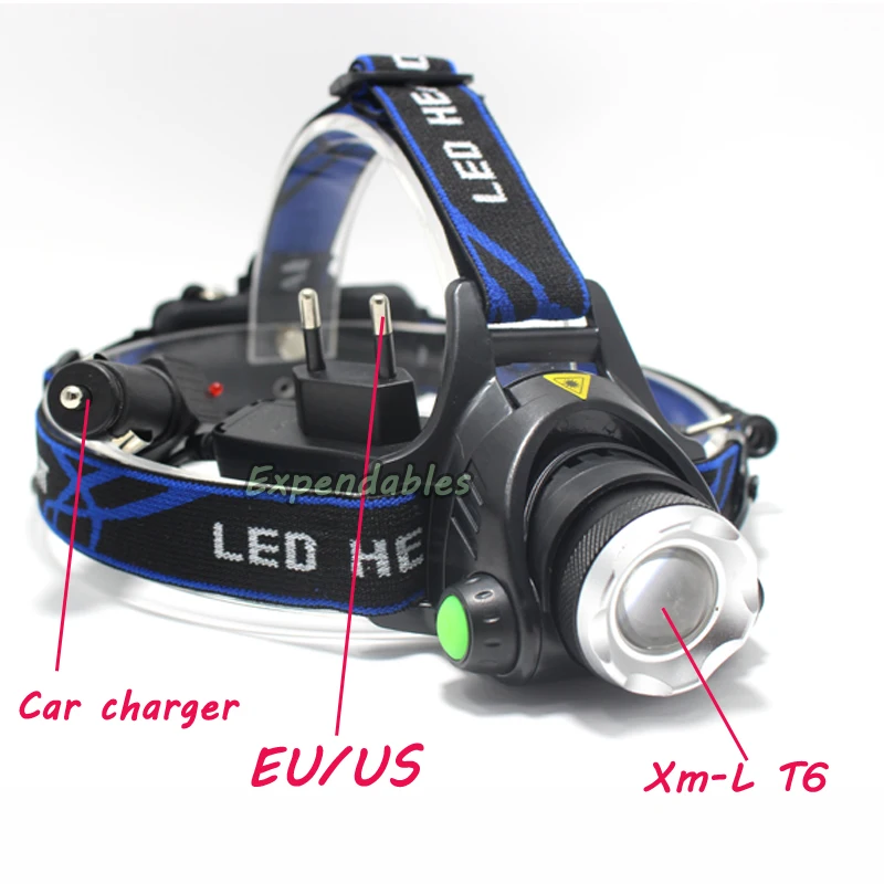 Водонепроницаемый светодиодный налобный фонарь T6, 3000 люмен, налобный фонарь, светодиодный фонарь, Головной фонарь для кемпинга, рыбалки, с 18650 зарядными устройствами