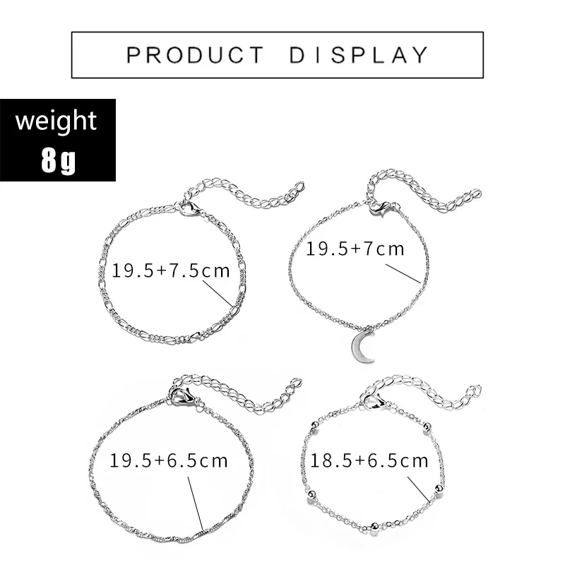 В богемном стиле серебряный браслет с подвеской в виде Луны для Для женщин многослойный браслет на ногу цепочками пляжный ножной браслет под босоножки сандалии бижутерия для ног Tobillera