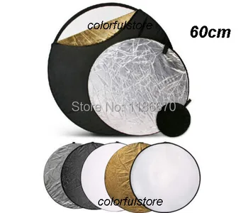 

5-in-1 24" 60cm Portable Collapsible Studio Light Round Photography Reflector Panel Black/White/Gold/Silver/Translucent for DSLR
