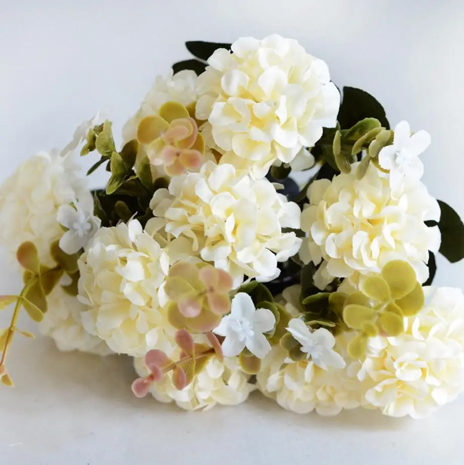 1 букет искусственных цветов герберы, букет гортензии, настенный искусственный цветок для свадьбы, дома, сада, Дня матери, украшение своими руками - Цвет: White