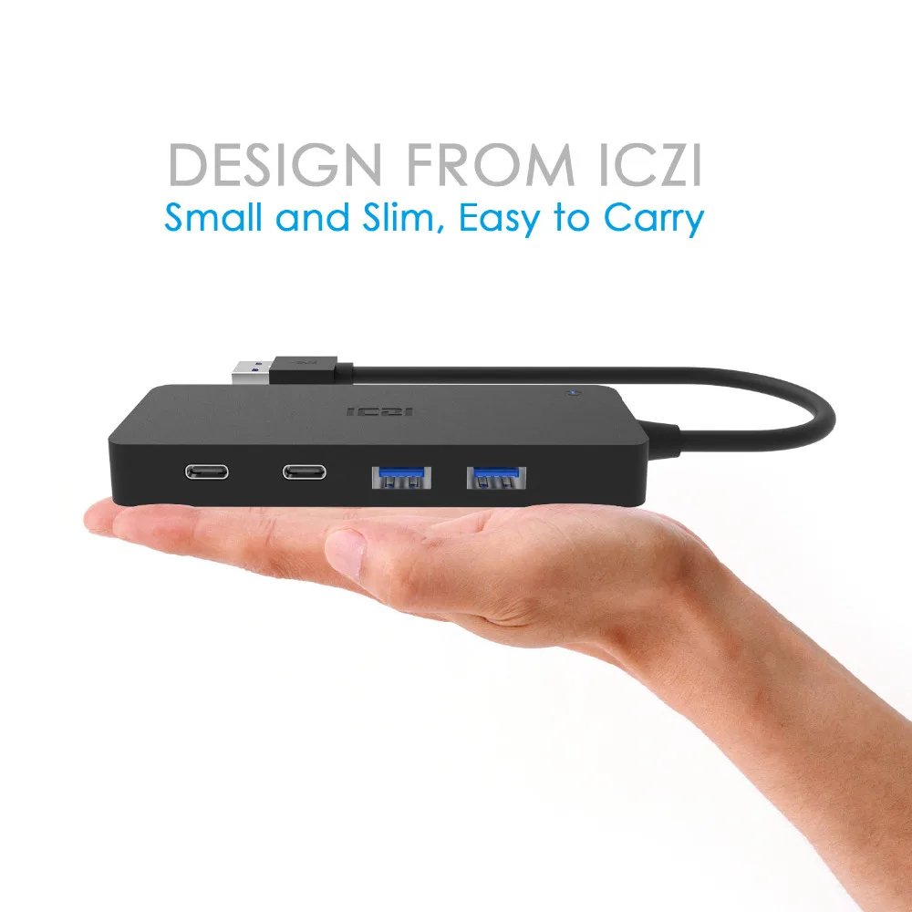 ICZI USB 3,0 концентратор TYPE C/F* 2 порта+ 5* USB 3,0 портов+ источник питания постоянного тока для передачи данных концентратор для ноутбуков Mac черный