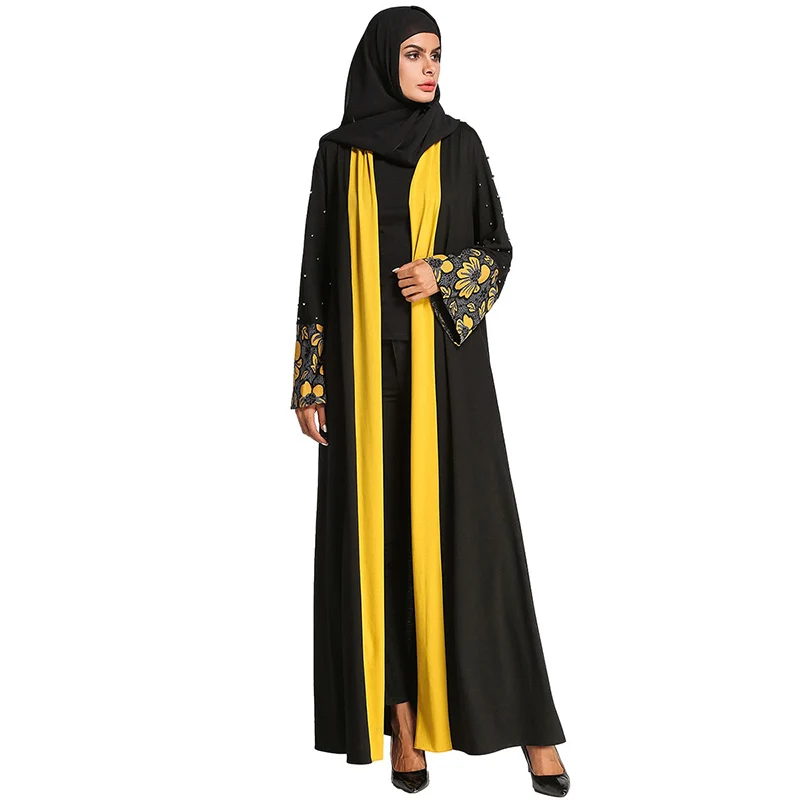 

Elegant Muslim Long Robe Gowns Ramadan Middle East Islamic Clothing Embroidery Abaya Beading Lace Maxi Dress Cardigan Kimono