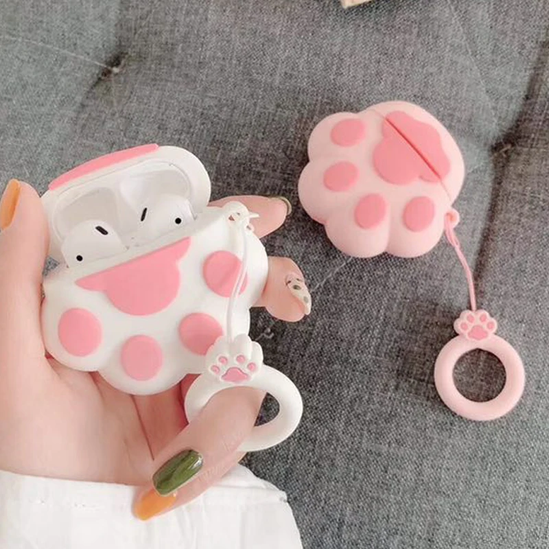 Для AirPods чехол милый 3D мультяшный кот лапы мягкие резиновые беспроводные
