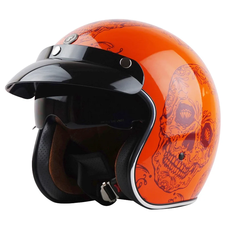 TORC casco capacete винтажные шлемы T57 moto Кафе racer moto rcycle скутер 3/4 ретро открытый шлем M L XL с солнцезащитным козырьком - Цвет: Red Skull