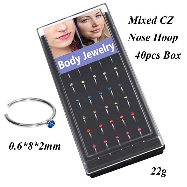 Stainless Steel Crystal Nose Ring Set Women Surgical Steel Nose Piercing Set ear bone needle Studs Body Jewelry