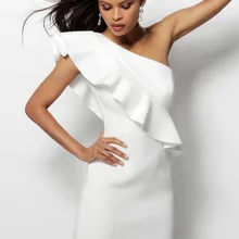 Однотонная телесная повязка, платье Vestidos, сексуальное, на одно плечо, белое, с оборками, Клубные вечерние платья