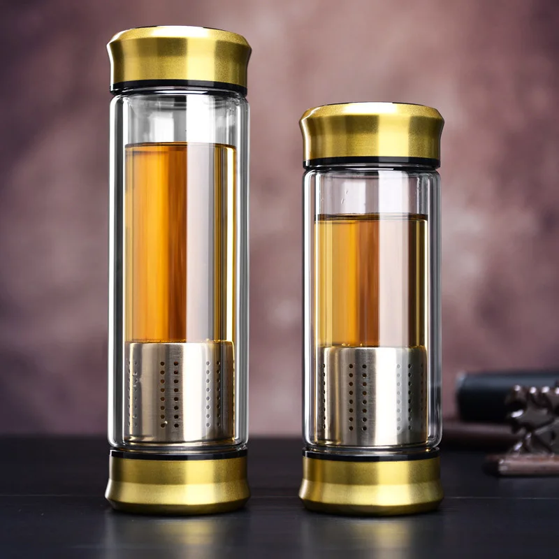 Water bottle Glass bottle Glass Water Bottle With Loose Leaf Tea Strainer Tea Infuser Double wall Glass Bottle Free to disassemble Thermos 300ML 400ML