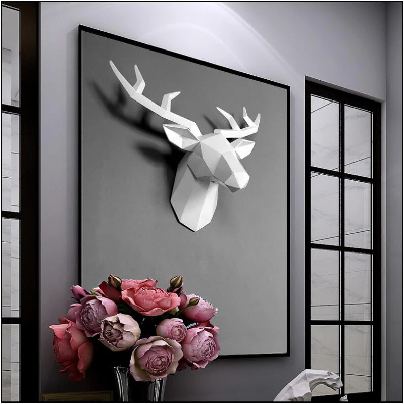 3D голова оленя скульптура 50x49x20 см фрески домашняя настенная статуя ручная работа