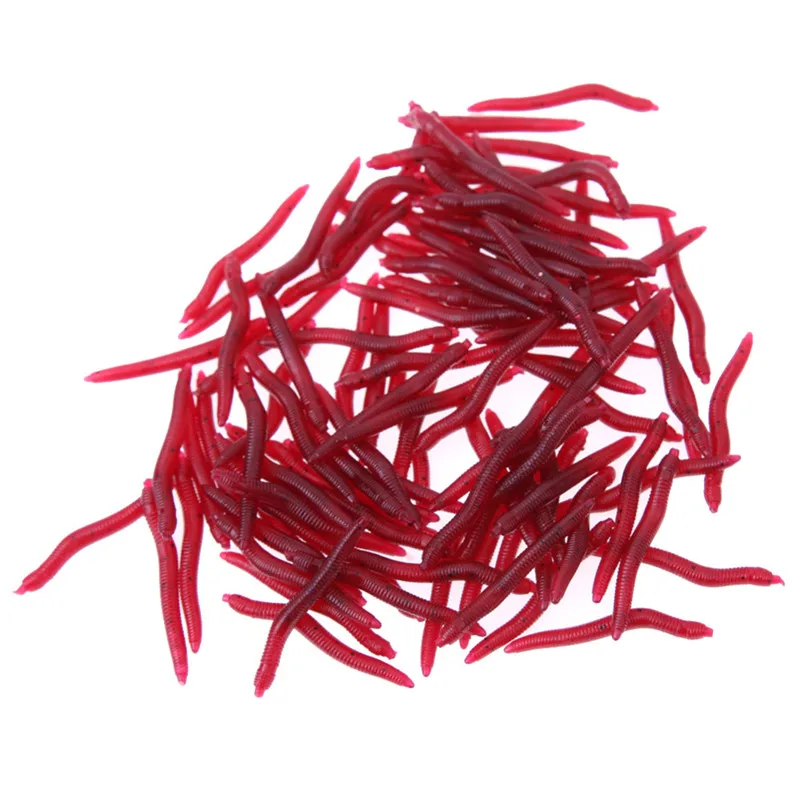 

100 Pcs/Bag 4cm Soft Fishing Lure Dark Red Earth Worm Shape Artificial Silicone Fishing Baits Worms Trout Tackle Spoon Lures0.25