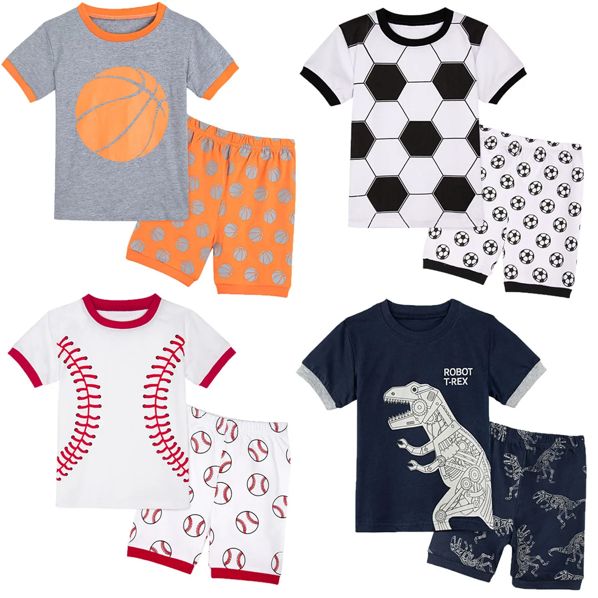Kids Boys Robot T rex Dinosaur Football Baseball Basketball Pyjamas Set