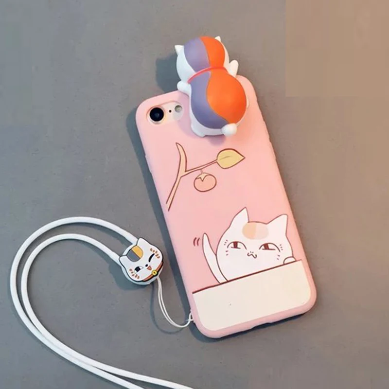 

1 Pc/lot Soft TPU Cute Lucky 3D Sound Cat Pet Pasted Cell Phone Case Back Cover for iPhone 6s Plus with Cartoon Lanyard