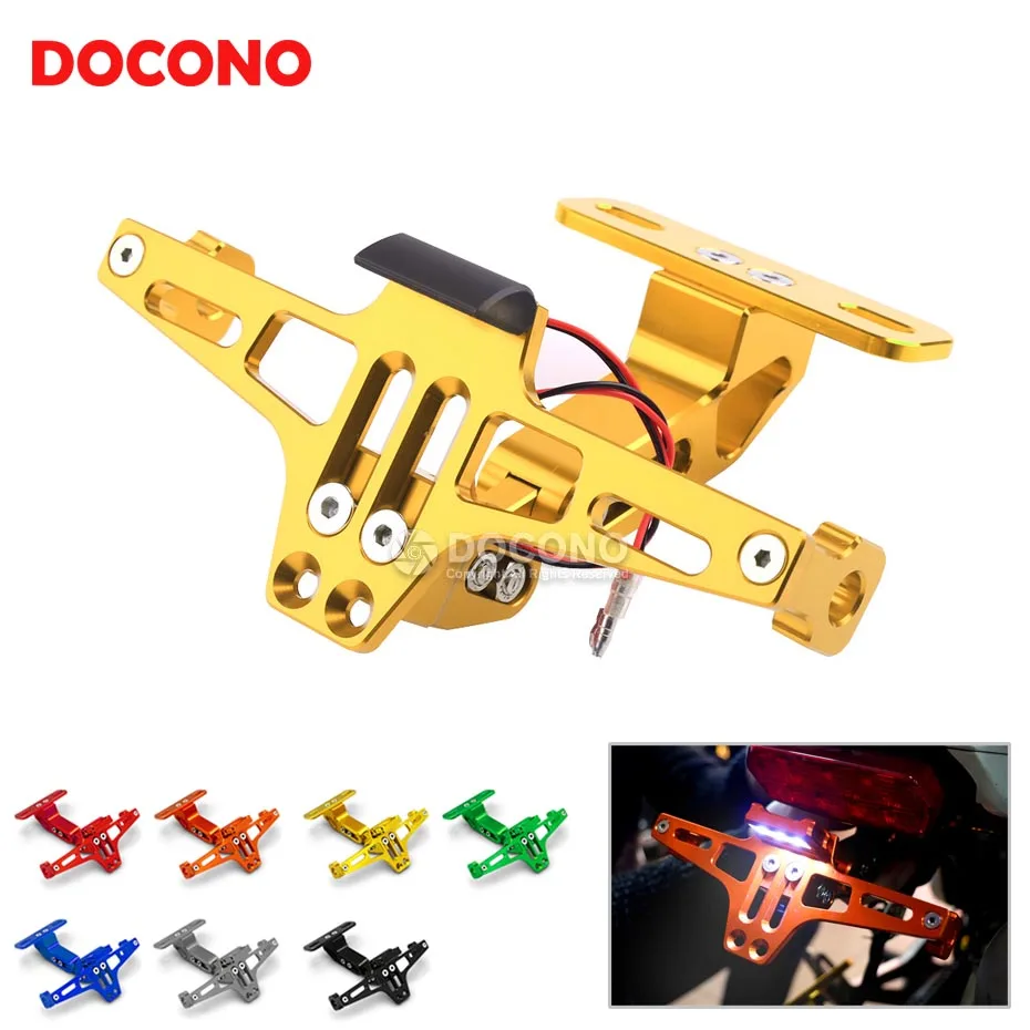 

DOCONO Motorcycle LED light CNC Adjustable Fender Eliminator License Plate Bracket Holder Tidy Tail