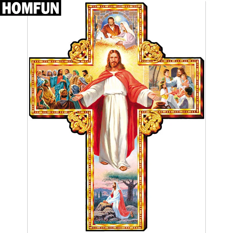 HOMFUN Full Square/Round Drill 5D DIY Diamond Painting &quotJesus cross&quot Embroidery Cross Stitch Home Decor Gift A06862 | Дом и сад