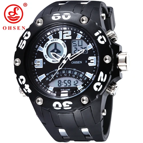 Новое поступление Ohsen цифровой бренд кварцевые ЖК дисплей мужские спортивные часы Relogio masculino 50 м водостойкие резинкой красные модные наручные часы - Цвет: White