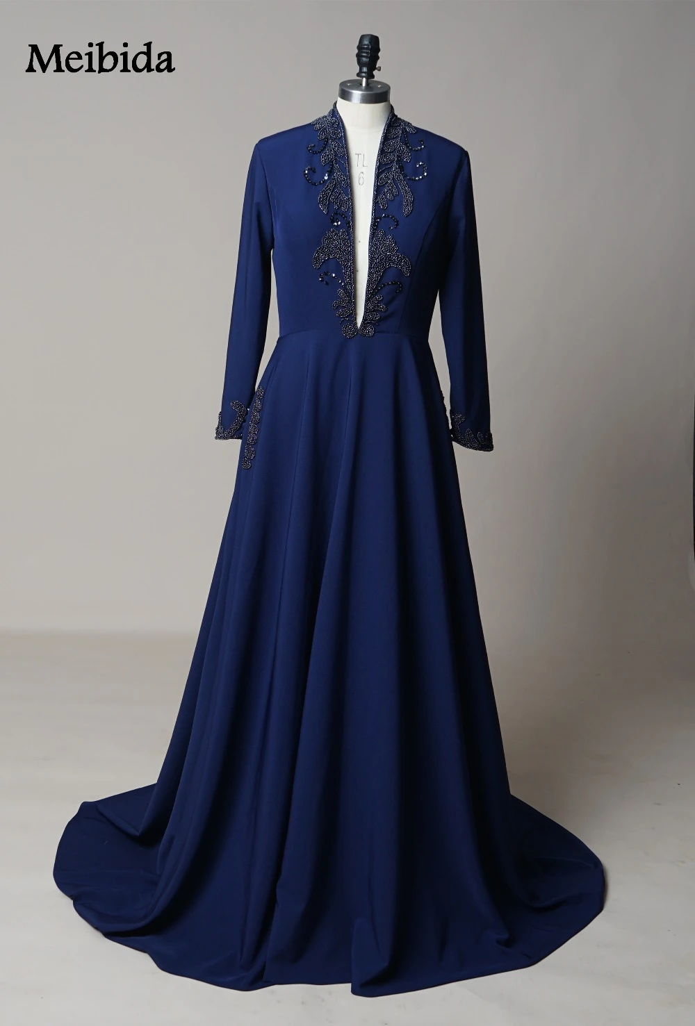 Dubai Abaya Pleine Manches Marine Bleu V Cou Robe 2016 Formelle Parti Longue Robe De Soiree Arabe Robe De Soiree Kaftan Abendkleider Aliexpress