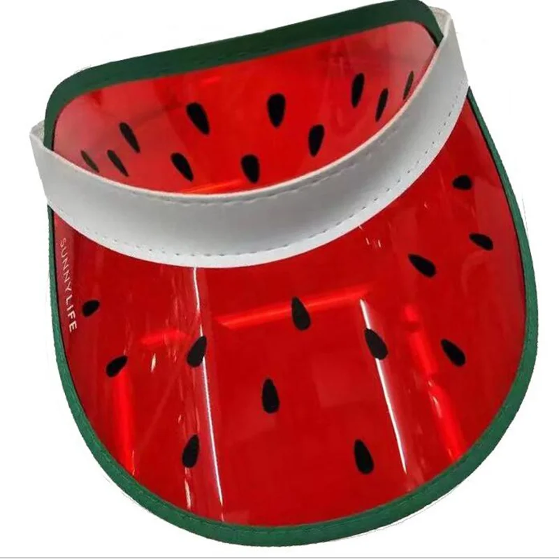 

2019 New Summer Watermelon PVC Plastic Visor Sun Hats Outdoor Empty Beach Rainbow Hat Protection Snapback Caps 12pcs/lot