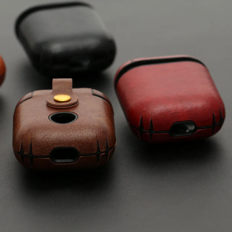Business Earphone Case For Apple Airpods 2 Strap PU Leather Bluetooth Headphone Air Pods Cover Case Pouch AirPod Accessories 1:1