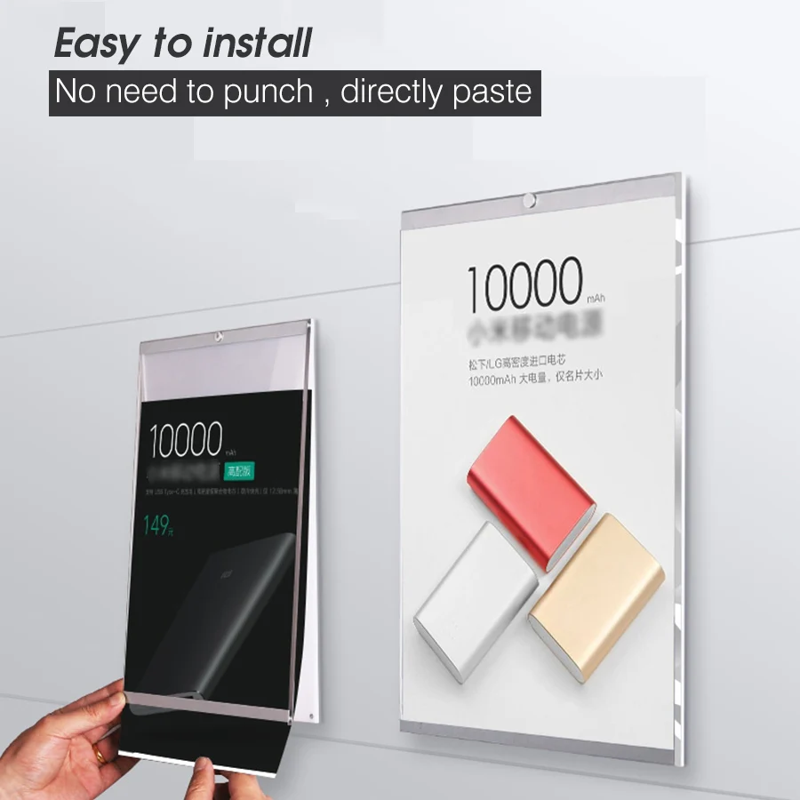 

A3 Wall Mount Self-adhesive Magnetic Acrylic Paper Photo Picture Poster Display Menu Sign Holder Board Frame School Accessories