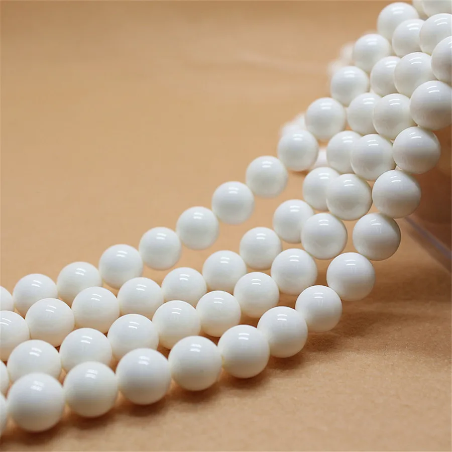 Genuine White Natural Tridacna Gemstone Bracelet Necklaces DIY Loose Round Crystal Beads Fine Jewelry Women Men | Украшения и