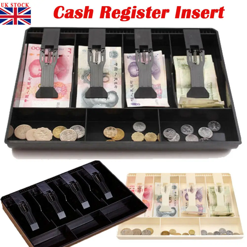 QuTess 4 Grids Cash Box Cash Drawer Register Insert Tray Replacement Cashier for Supermarket Hotel Resturant Cashier 