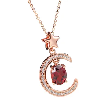 

gemstone jewelry factory rose golden color 925 sterling silver natural red garnet necklace pendant for female engagement wedding